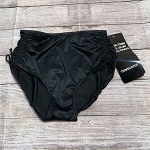 NWT TRIMSHAPER Black Scrunched Sides High Waist Tummy Control Bottoms Size 10